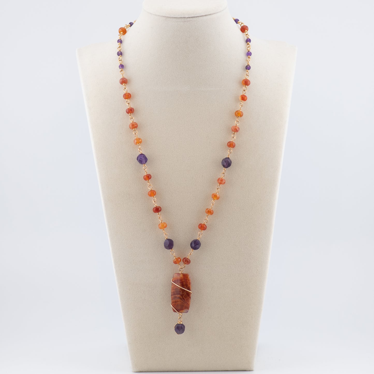 The Sunset Ember Necklace – Fire Agate & Amethyst
