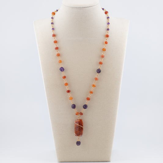 The Sunset Ember Necklace – Fire Agate & Amethyst
