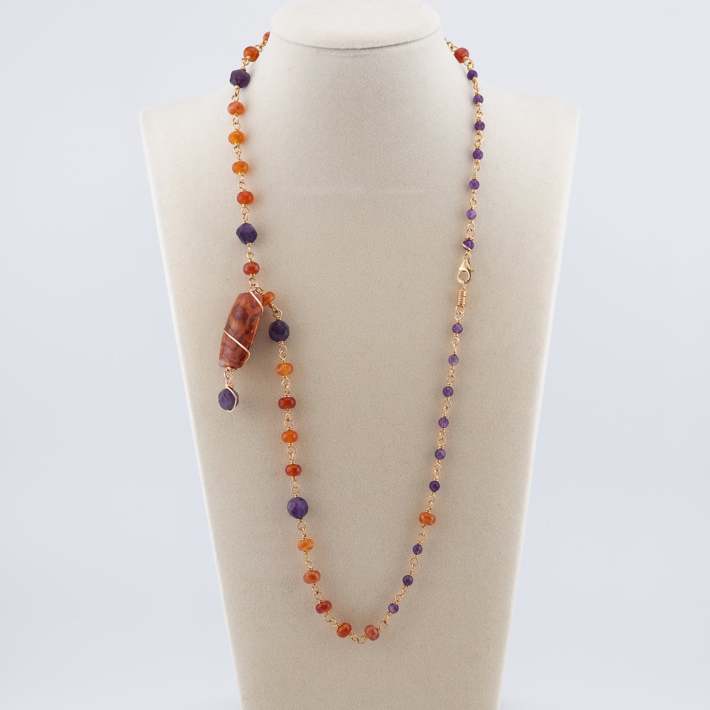 The Sunset Ember Necklace – Fire Agate & Amethyst