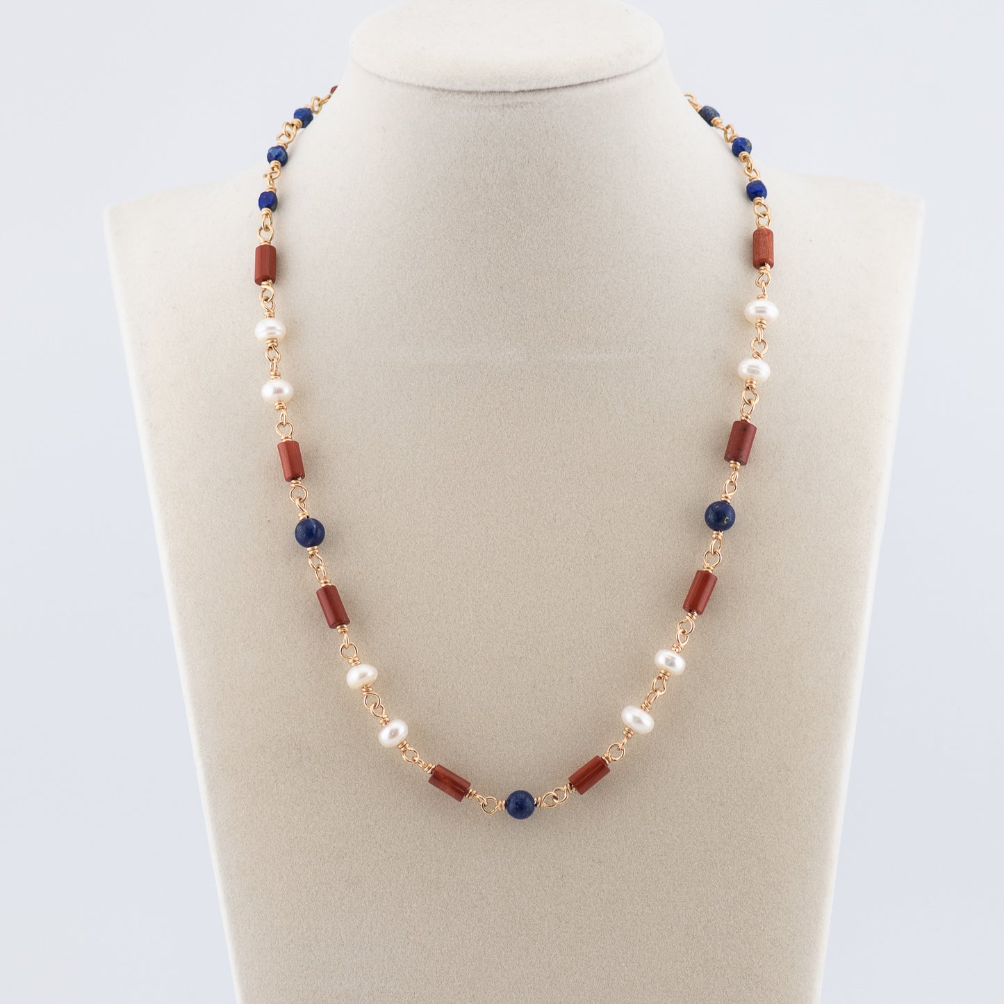 The Heritage Coast Necklace – Red Jasper, Pearl & Lapis