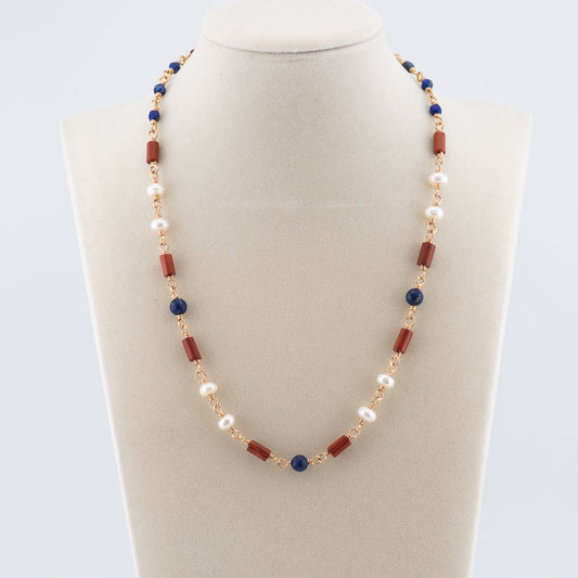 The Heritage Coast Necklace – Red Jasper, Pearl & Lapis