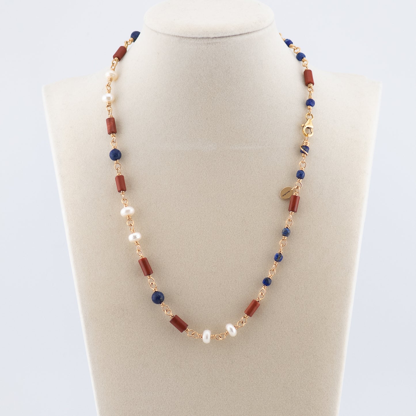 The Heritage Coast Necklace – Red Jasper, Pearl & Lapis