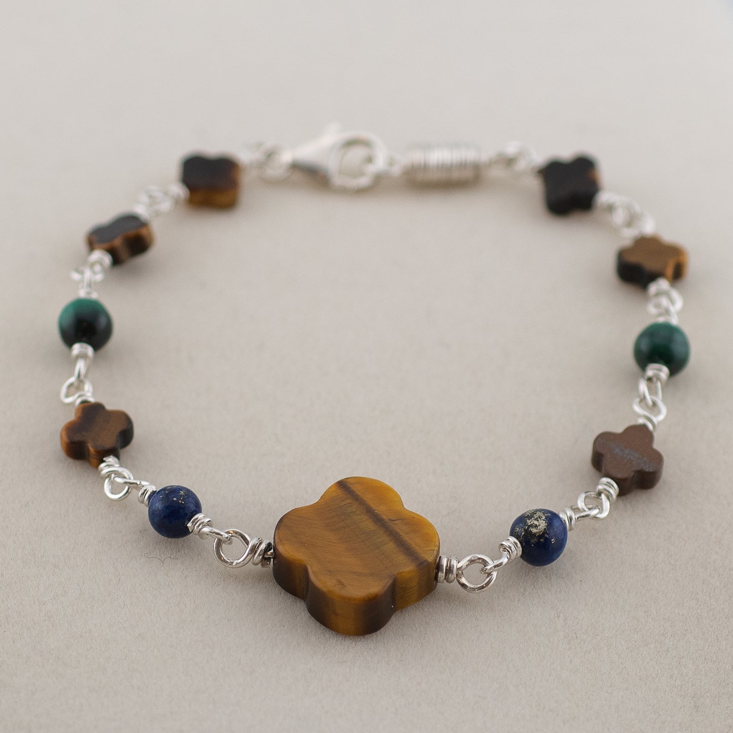 The Verdanza Sterling Bracelet – Tiger’s Eye, Malachite & Lapis