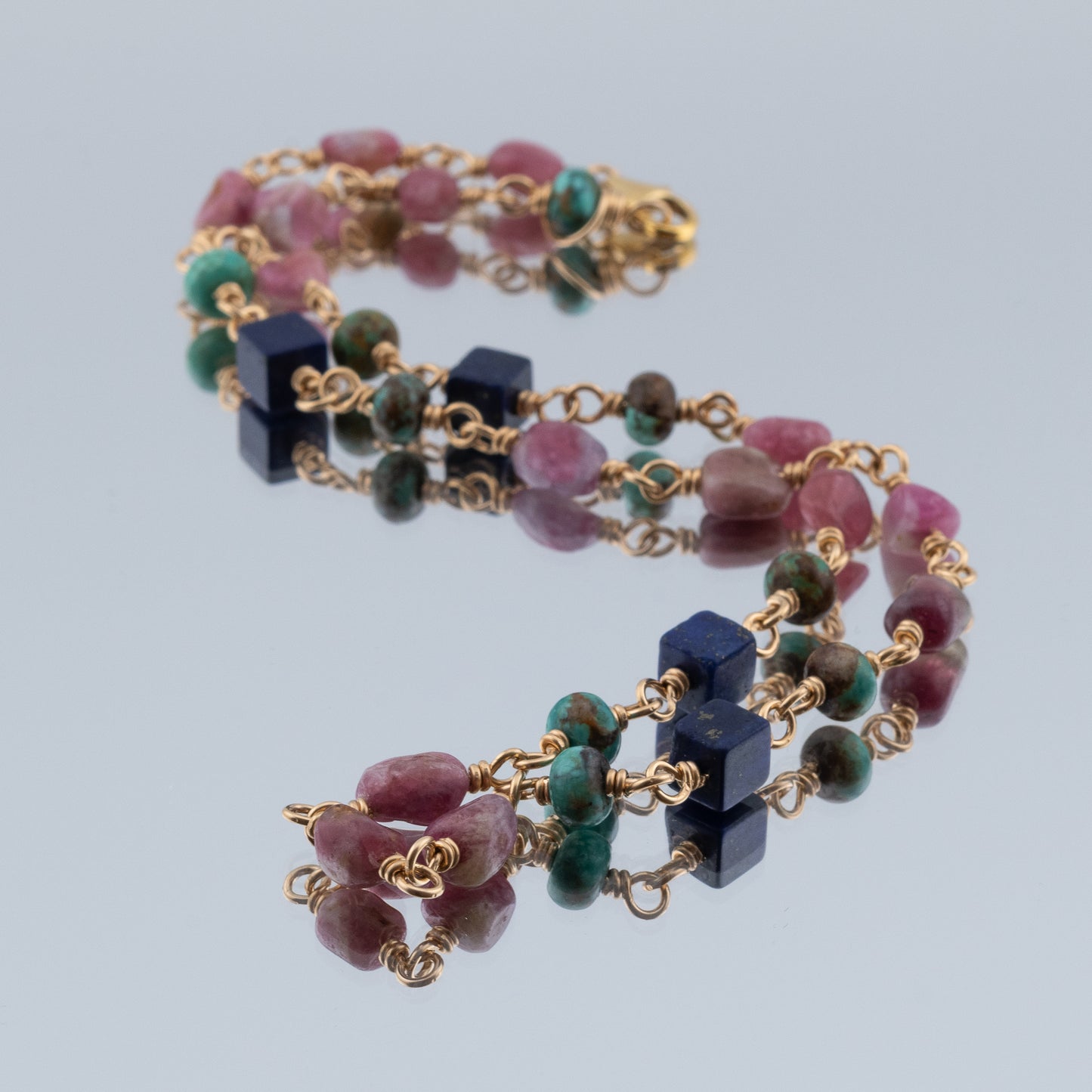 The Mosaic Bloom Necklace – Tourmaline, Turquoise & Lapis