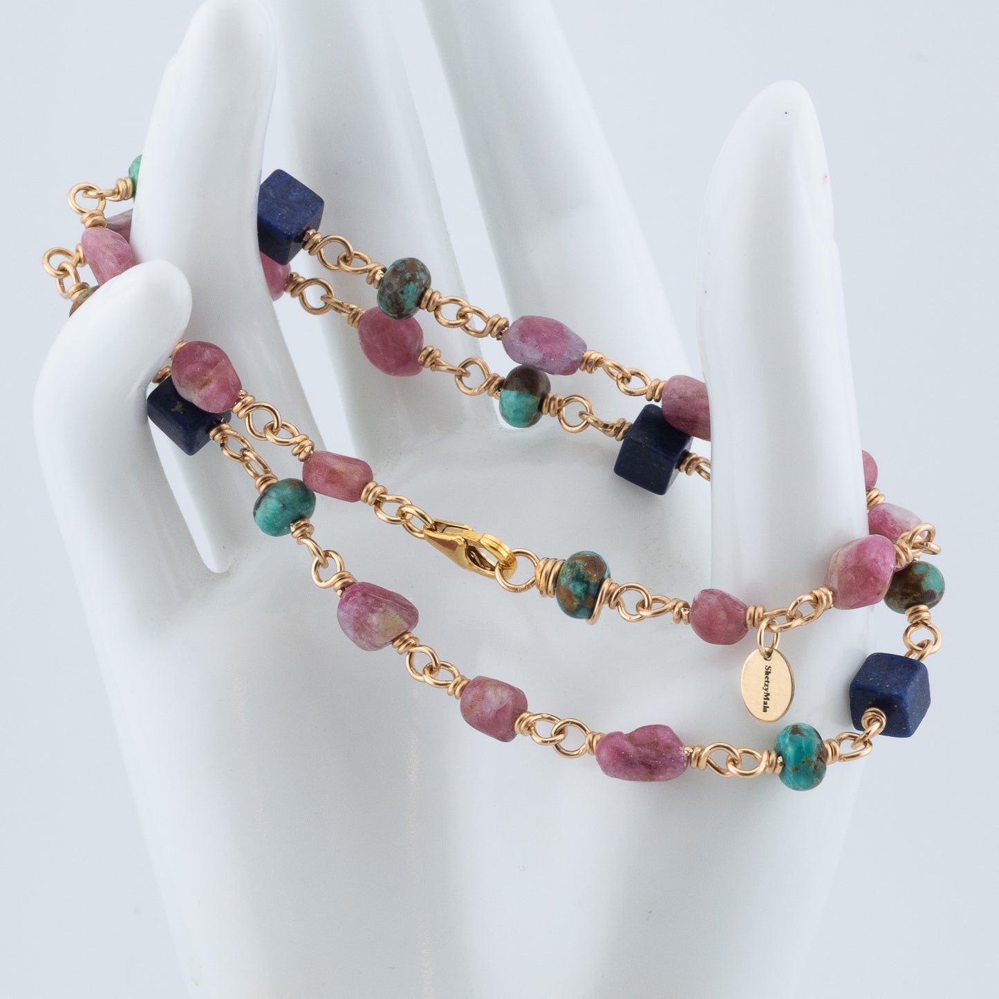 The Mosaic Bloom Necklace – Tourmaline, Turquoise & Lapis