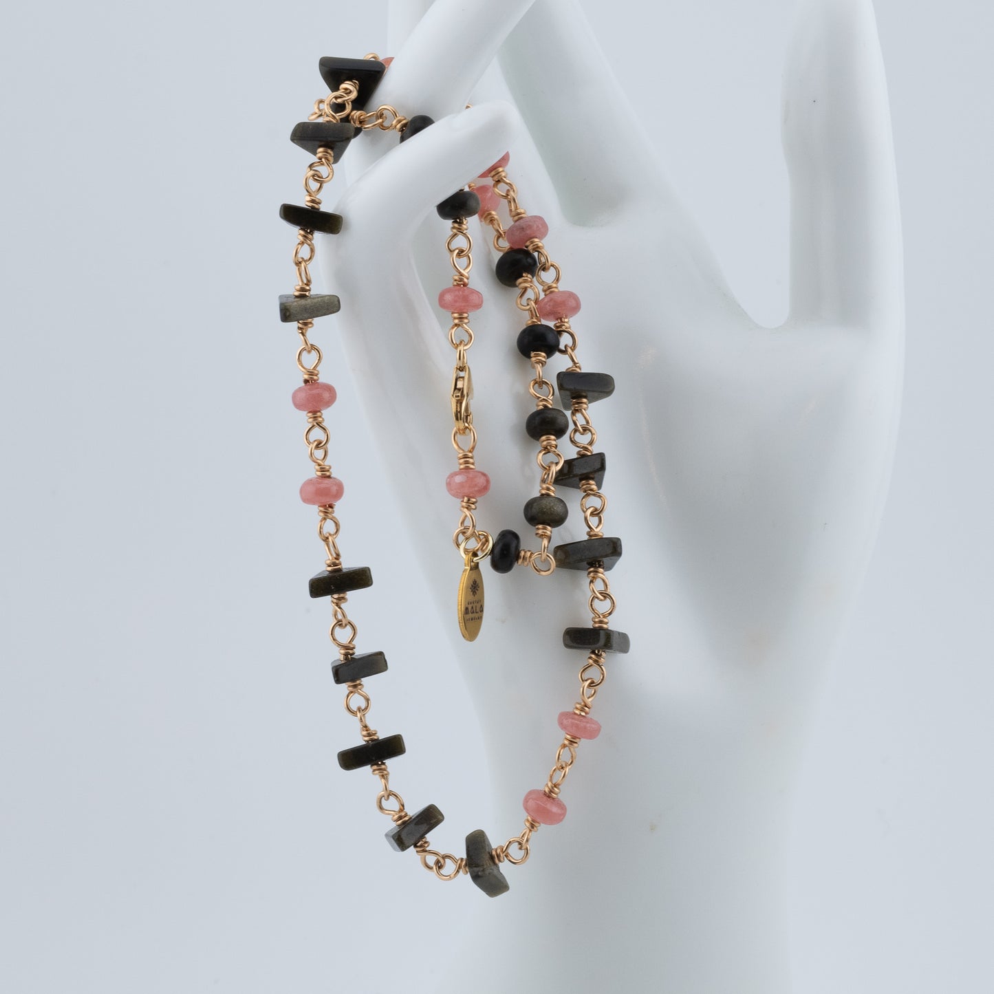 The Dawn & Dusk Necklace – Rhodochrosite & Rainbow Obsidian