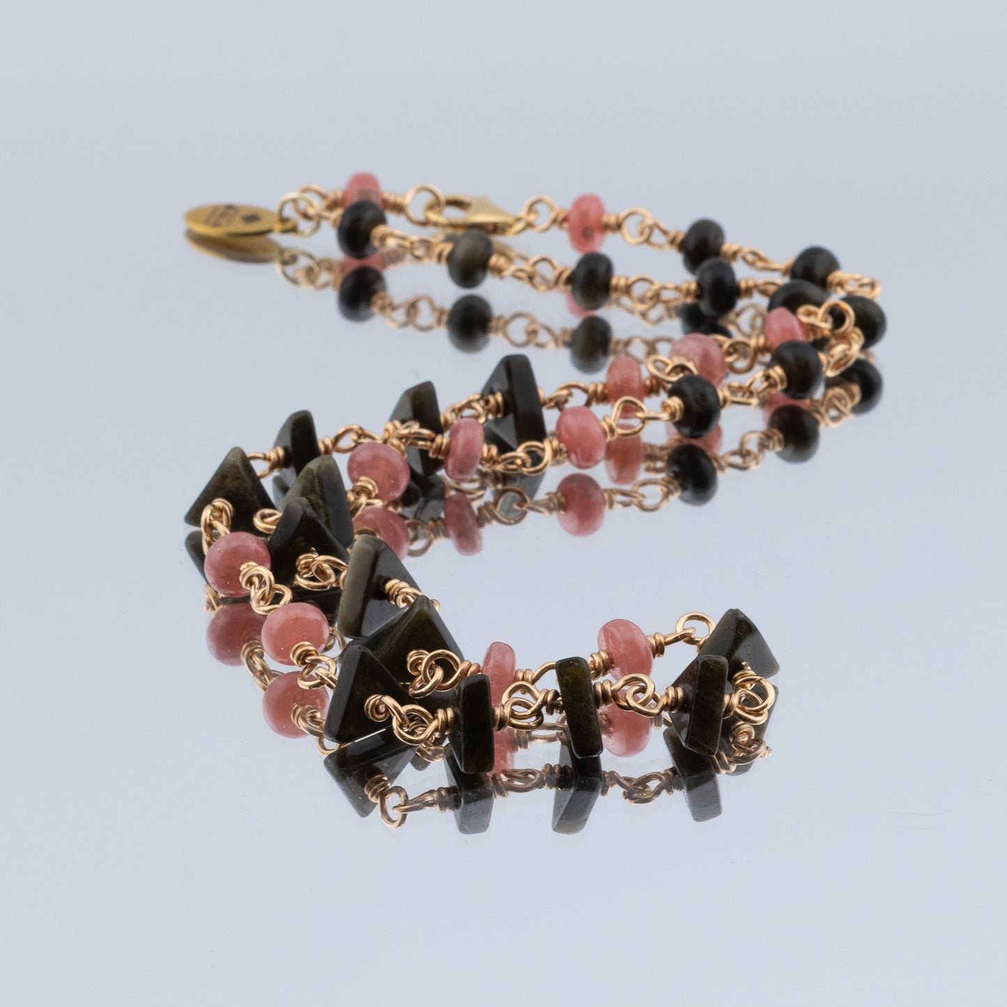 The Dawn & Dusk Necklace – Rhodochrosite & Rainbow Obsidian