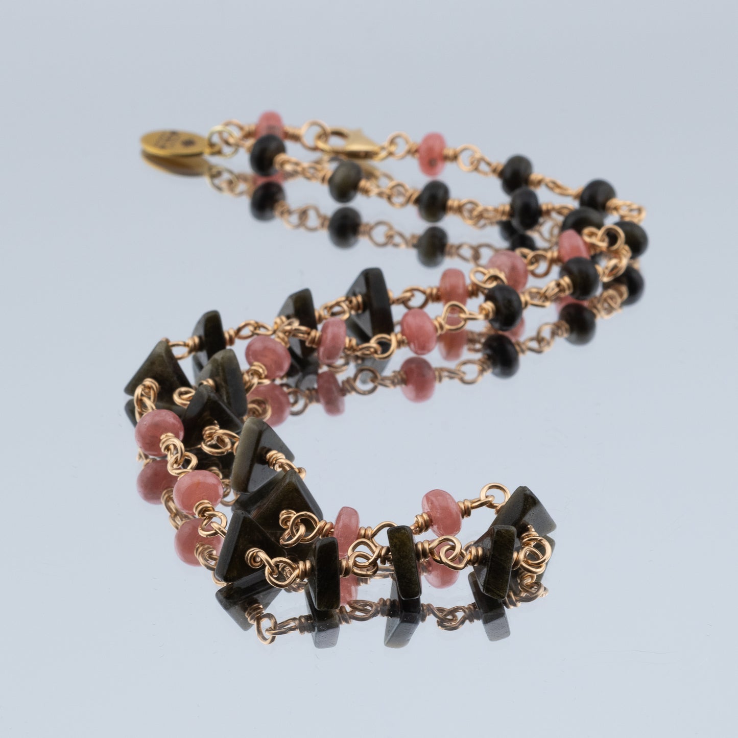 The Dawn & Dusk Necklace – Rhodochrosite & Rainbow Obsidian