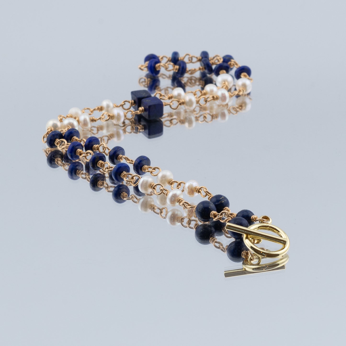 The Mariner’s Muse Lariat – Lapis & Freshwater Pearl