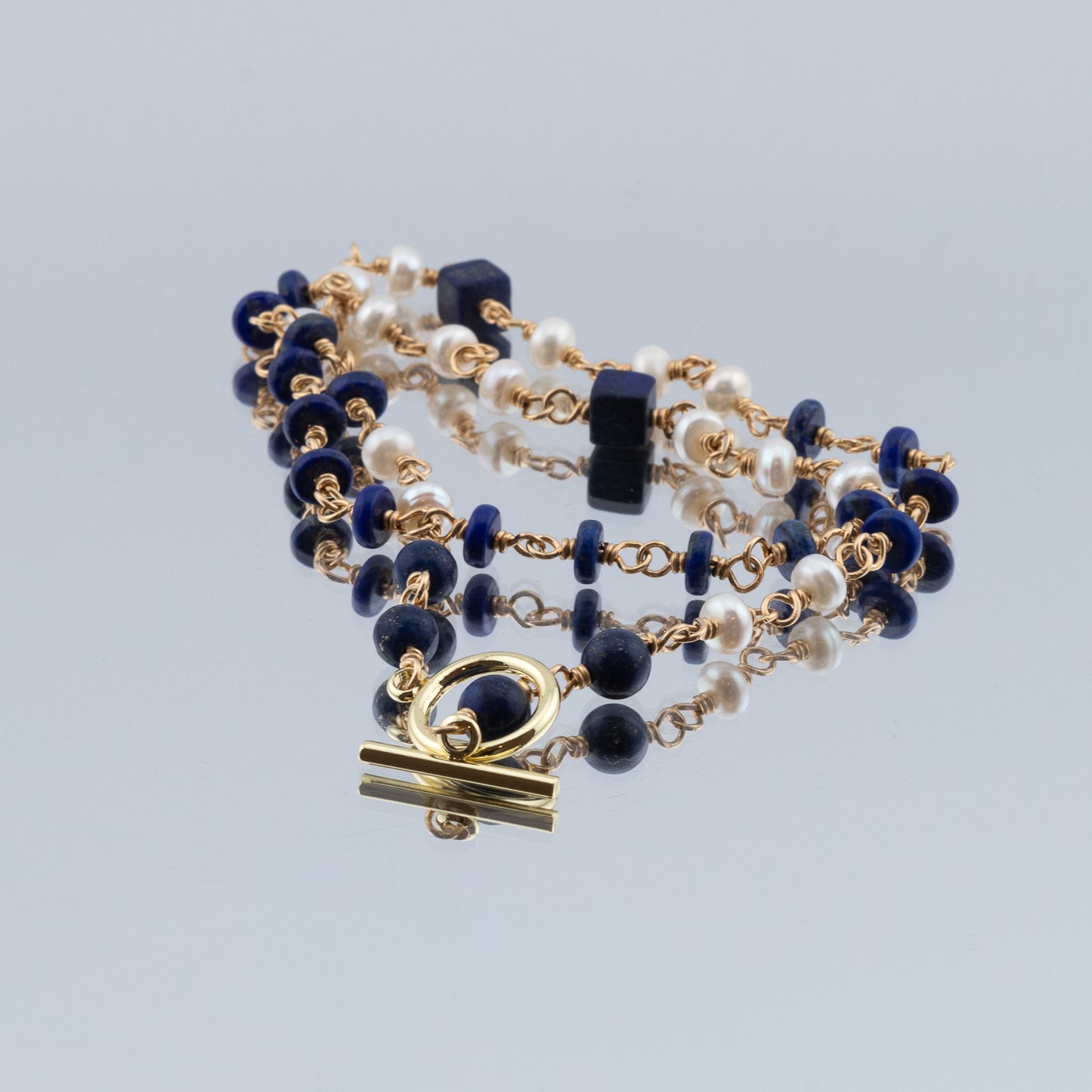 The Mariner’s Muse Lariat – Lapis & Freshwater Pearl