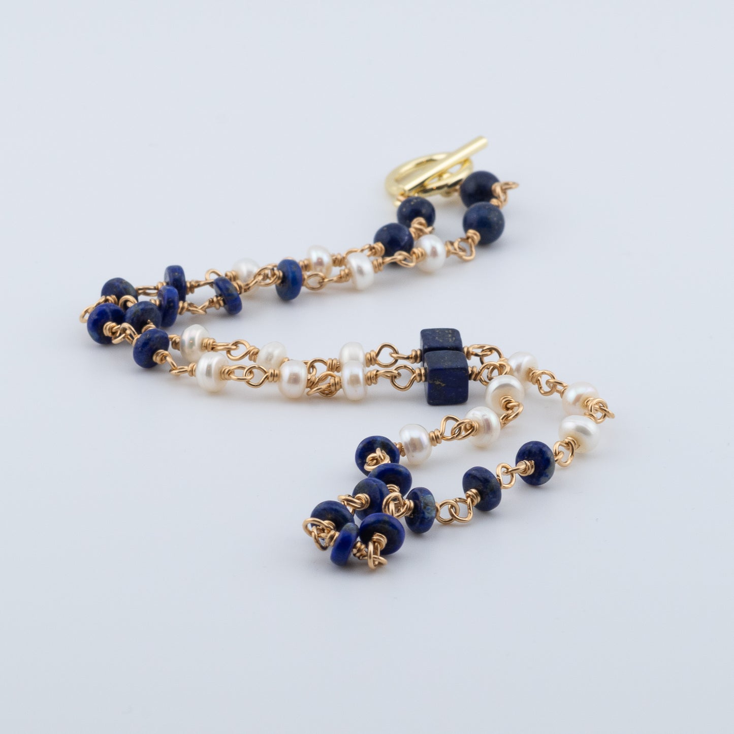 The Mariner’s Muse Lariat – Lapis & Freshwater Pearl