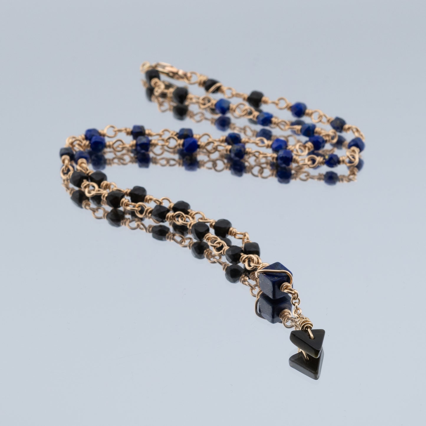 The Midnight Geometry Necklace – Lapis & Rainbow Obsidian