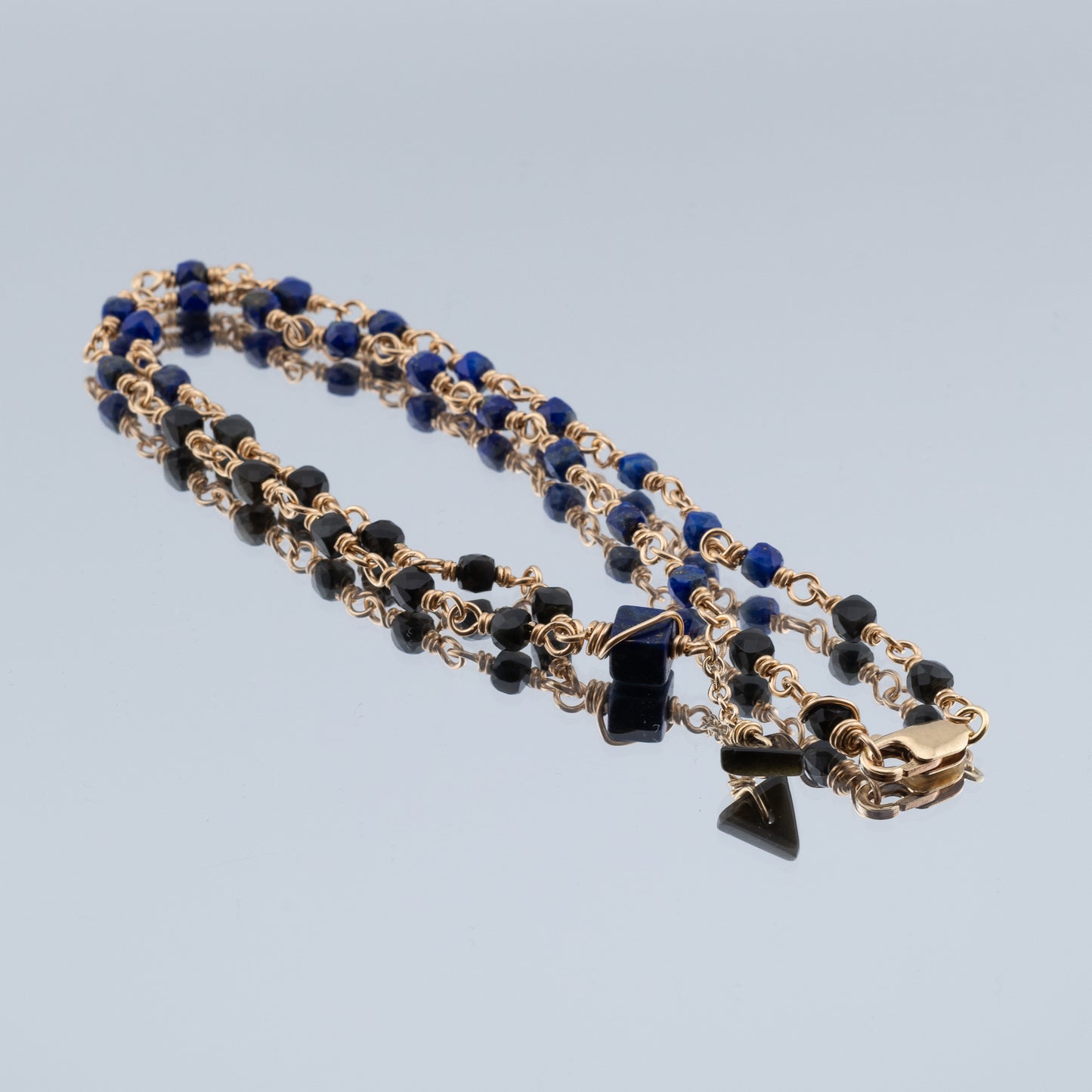 The Midnight Geometry Necklace – Lapis & Rainbow Obsidian
