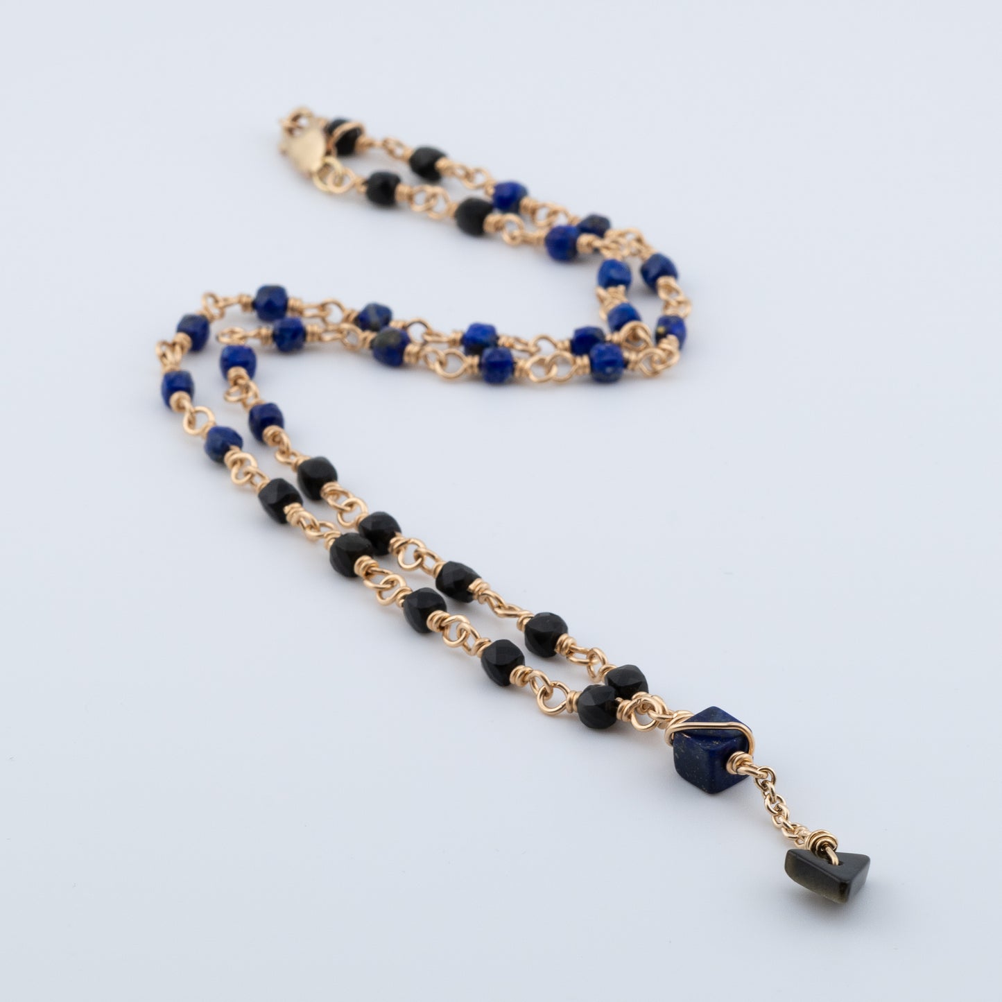 The Midnight Geometry Necklace – Lapis & Rainbow Obsidian