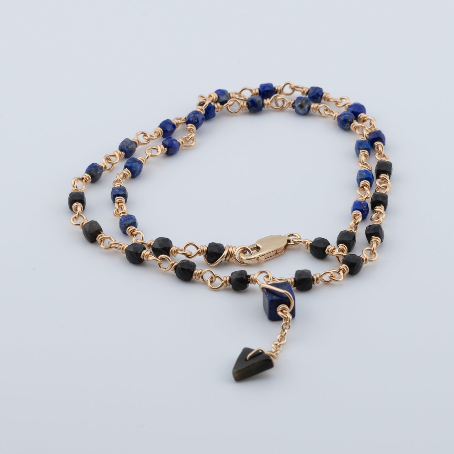 The Midnight Geometry Necklace – Lapis & Rainbow Obsidian