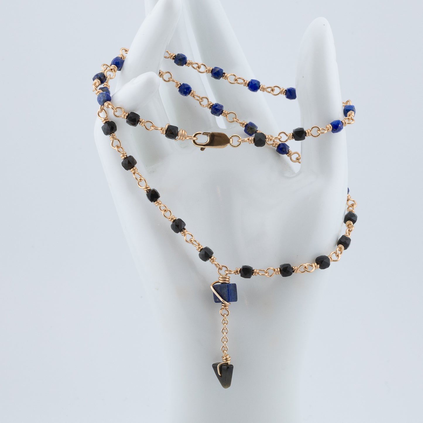 The Midnight Geometry Necklace – Lapis & Rainbow Obsidian