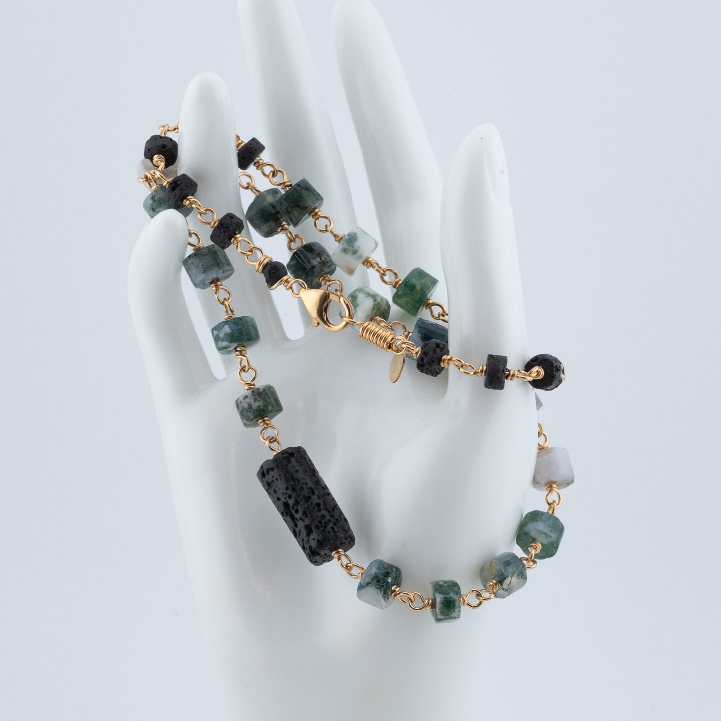 The Terra & Grove Necklace – Moss Agate & Black Lava
