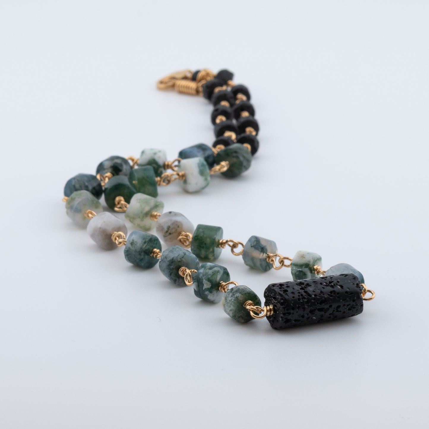 The Terra & Grove Necklace – Moss Agate & Black Lava
