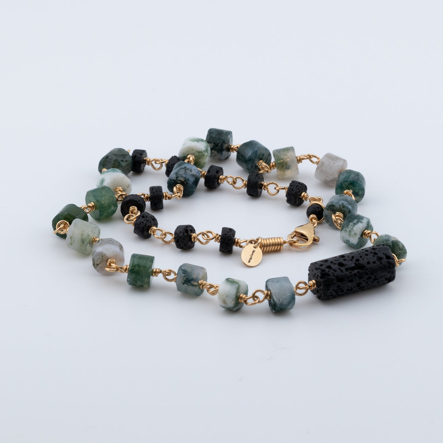 The Terra & Grove Necklace – Moss Agate & Black Lava