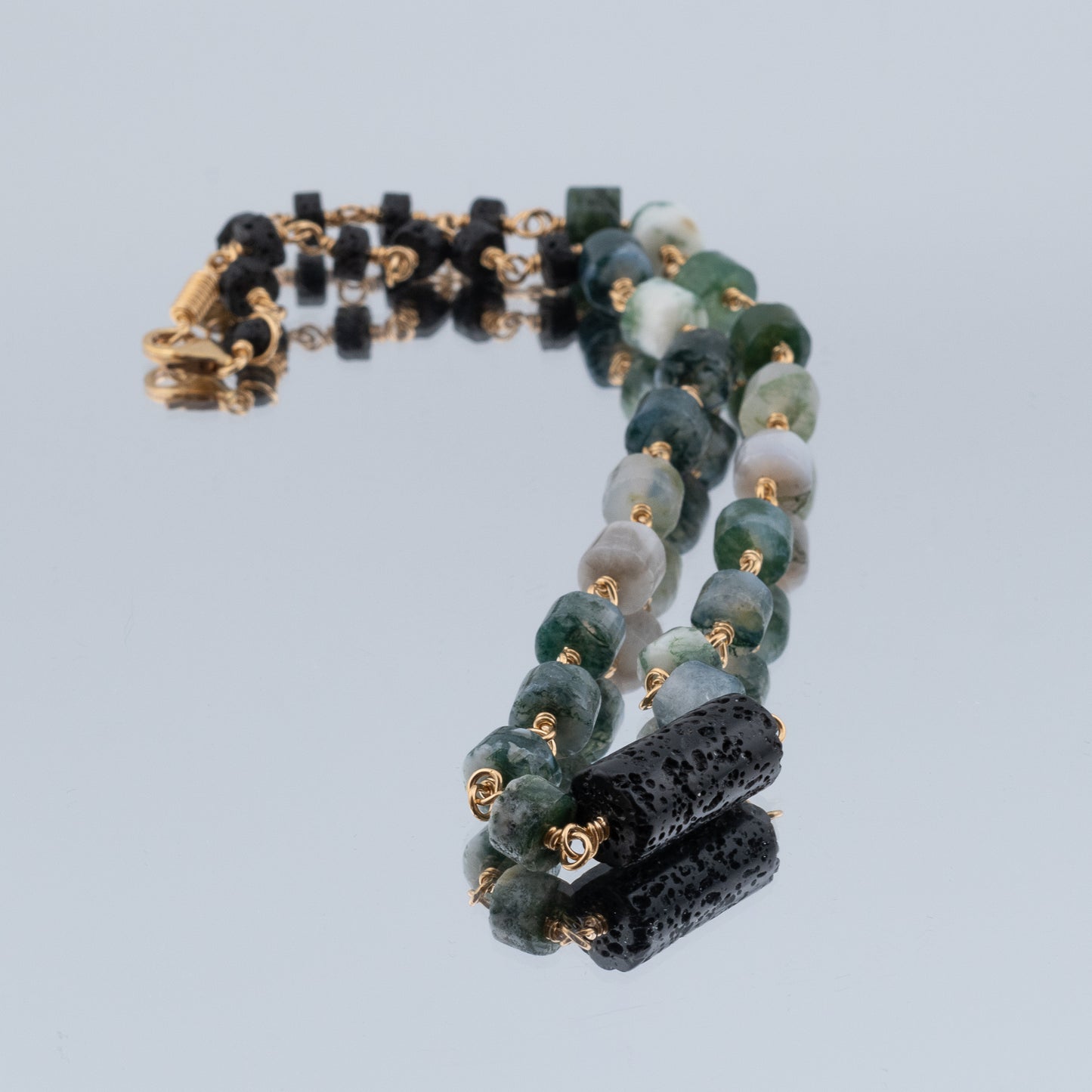 The Terra & Grove Necklace – Moss Agate & Black Lava