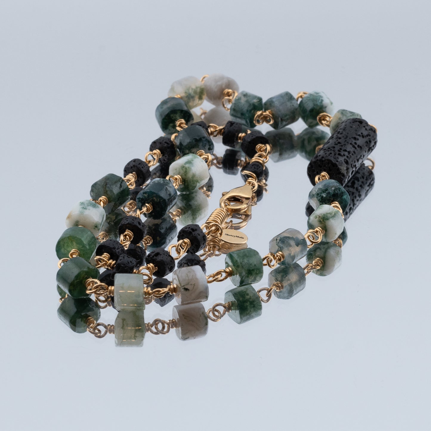 The Terra & Grove Necklace – Moss Agate & Black Lava