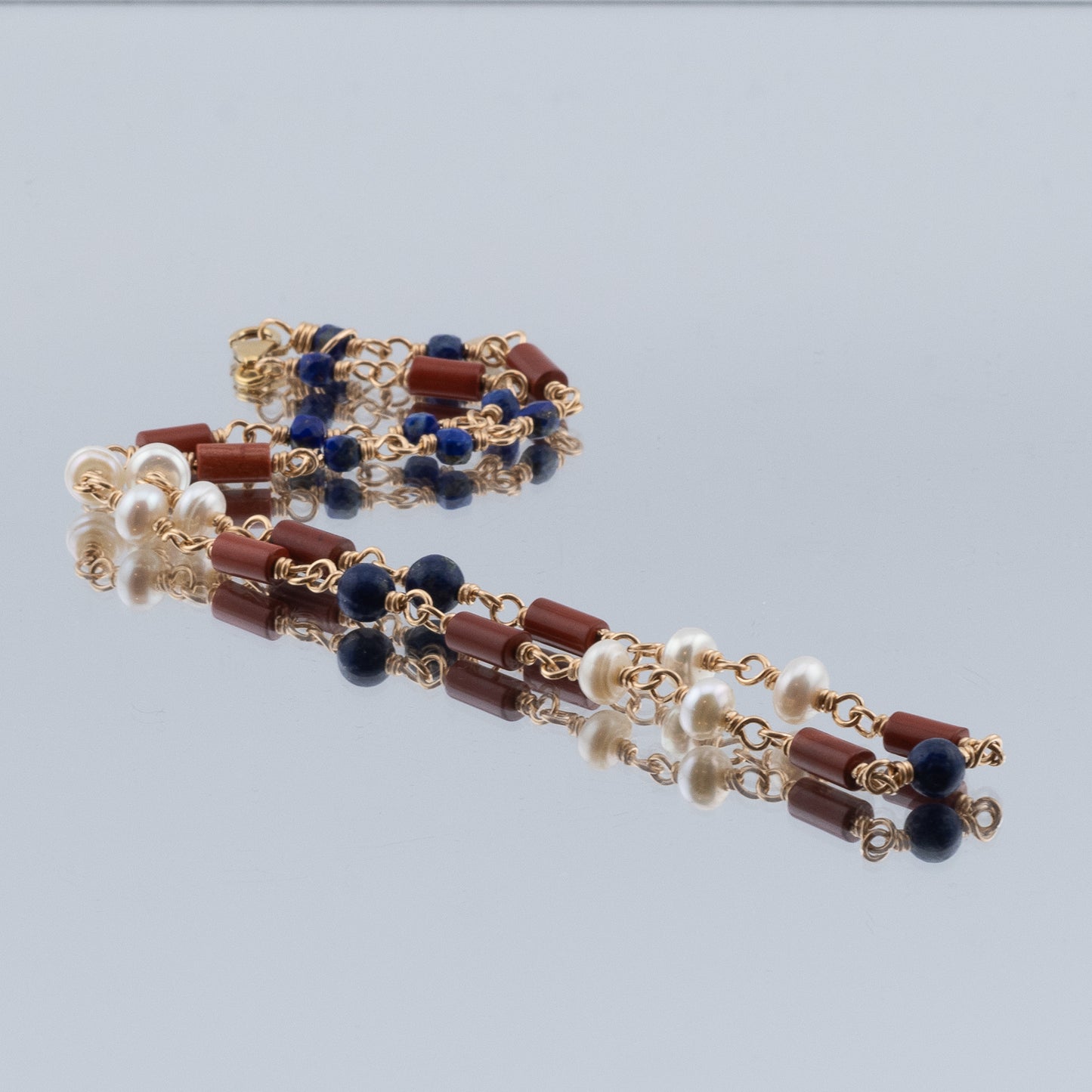 The Heritage Coast Necklace – Red Jasper, Pearl & Lapis