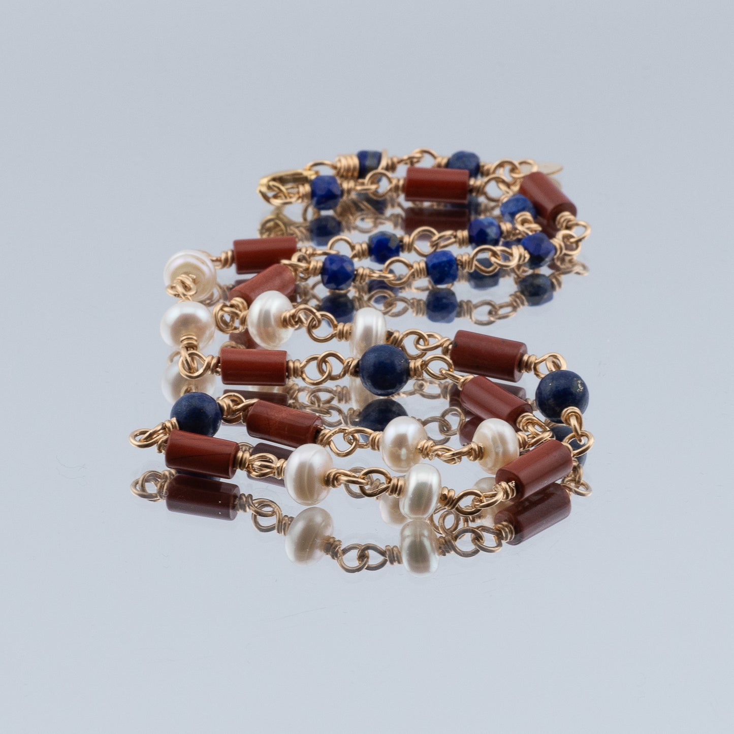 The Heritage Coast Necklace – Red Jasper, Pearl & Lapis