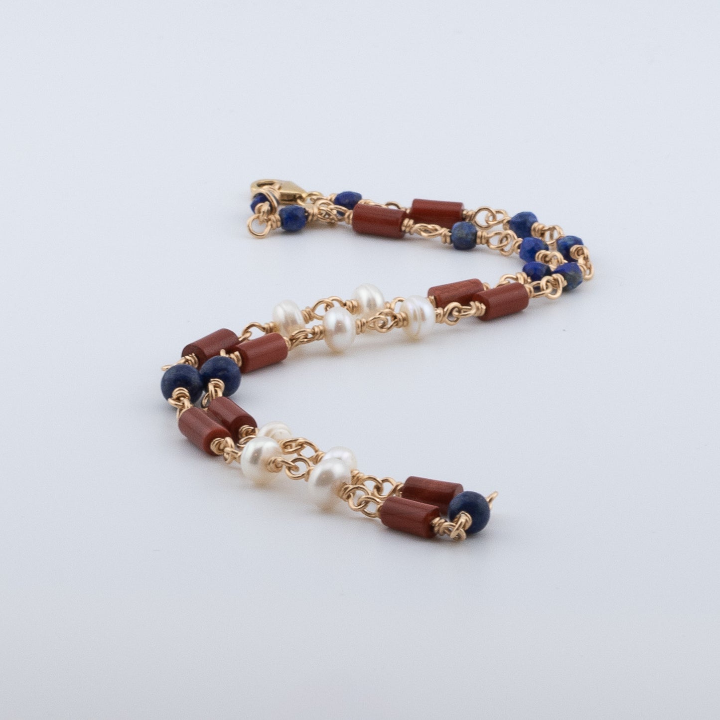 The Heritage Coast Necklace – Red Jasper, Pearl & Lapis