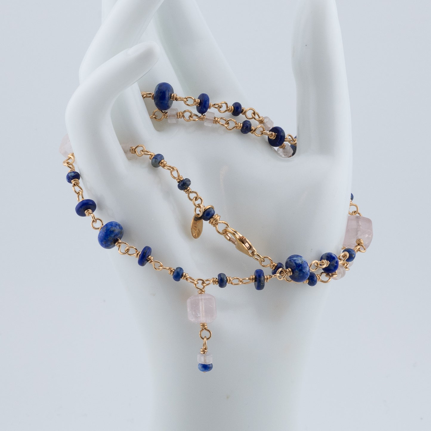 The Twilight & Rose Drop Necklace – Lapis & Rose Quartz