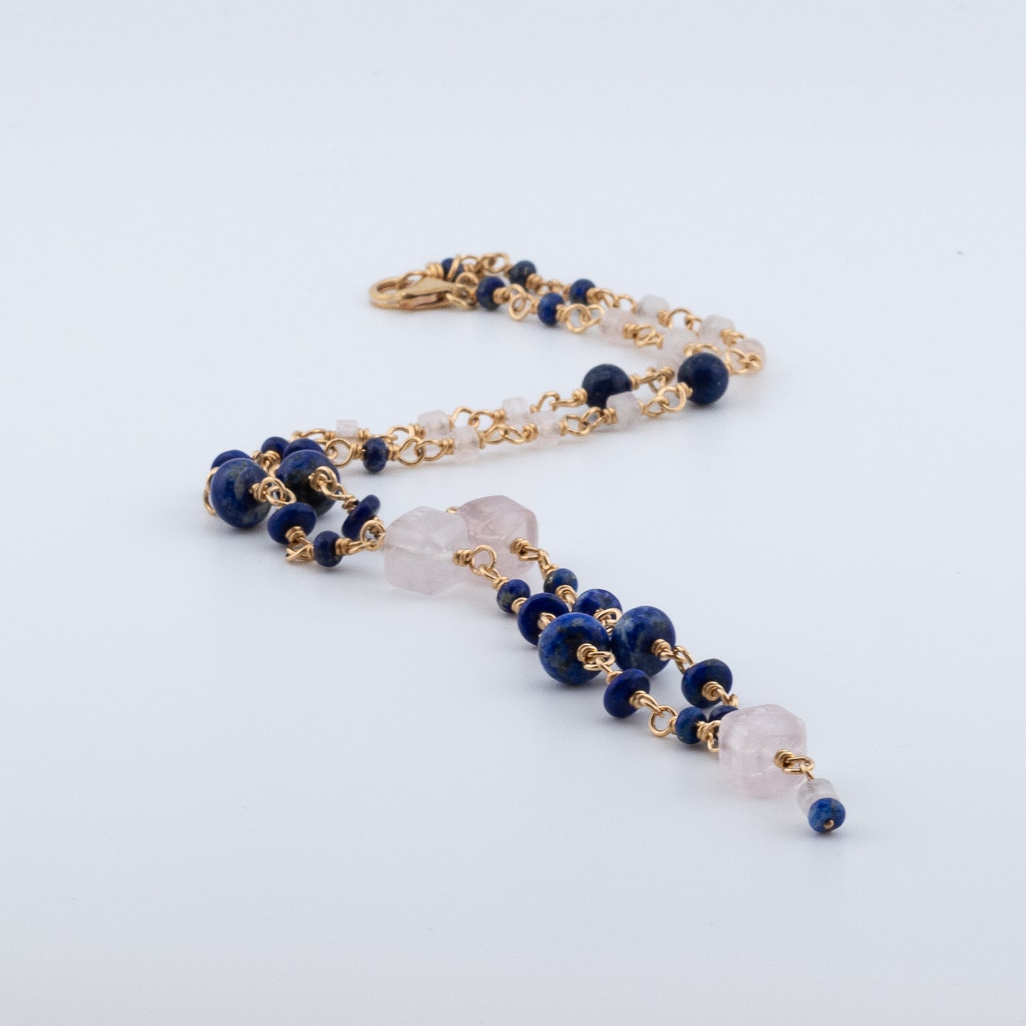 The Twilight & Rose Drop Necklace – Lapis & Rose Quartz