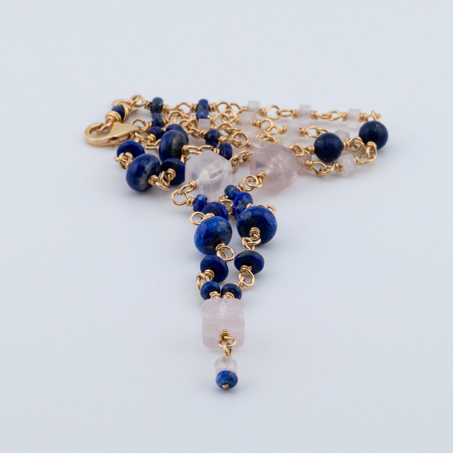 The Twilight & Rose Drop Necklace – Lapis & Rose Quartz
