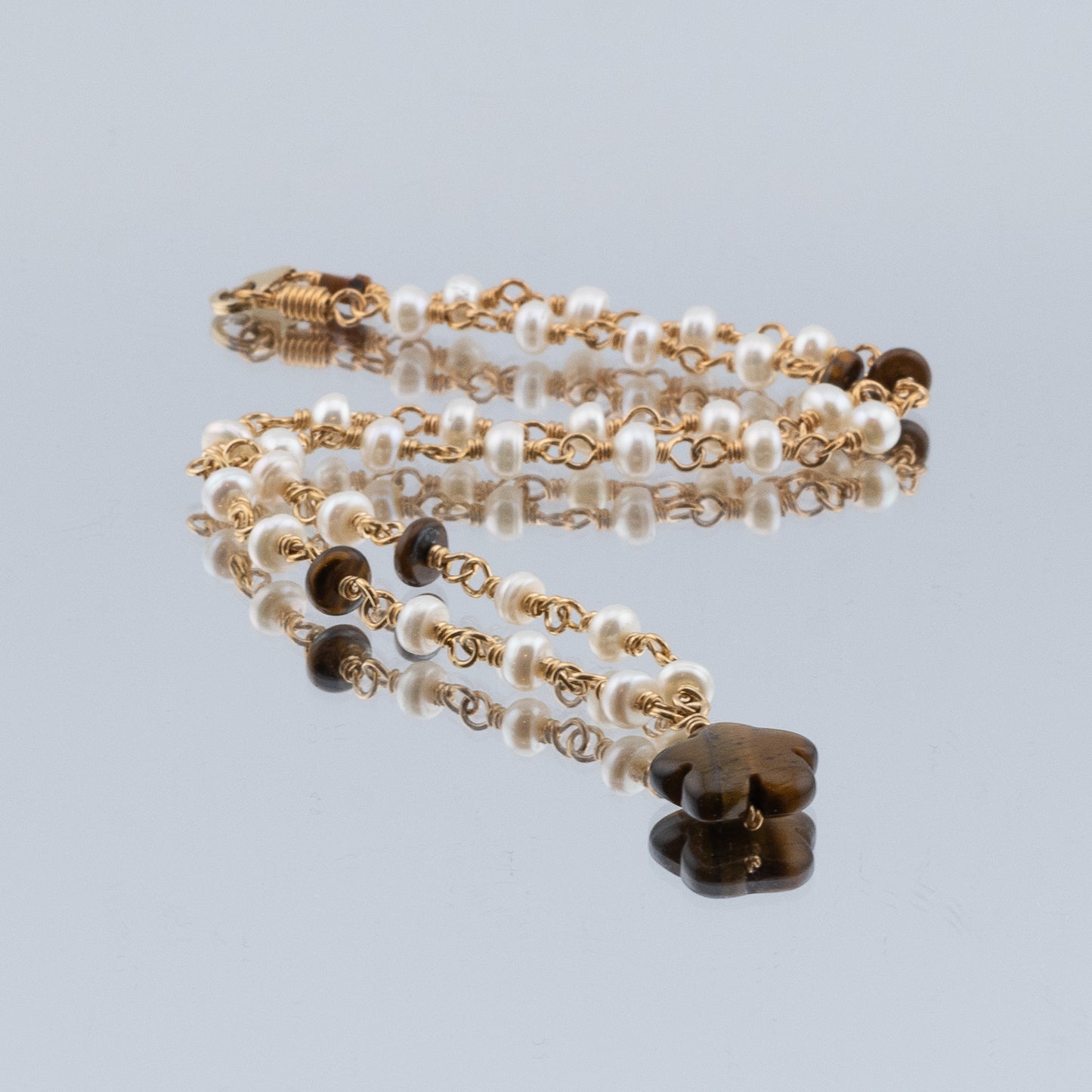 The Golden Petal Necklace – Tiger’s Eye & Freshwater Pearl