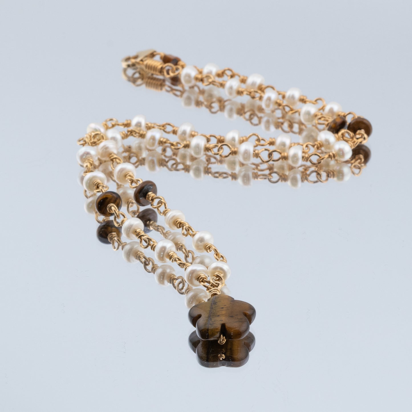 The Golden Petal Necklace – Tiger’s Eye & Freshwater Pearl