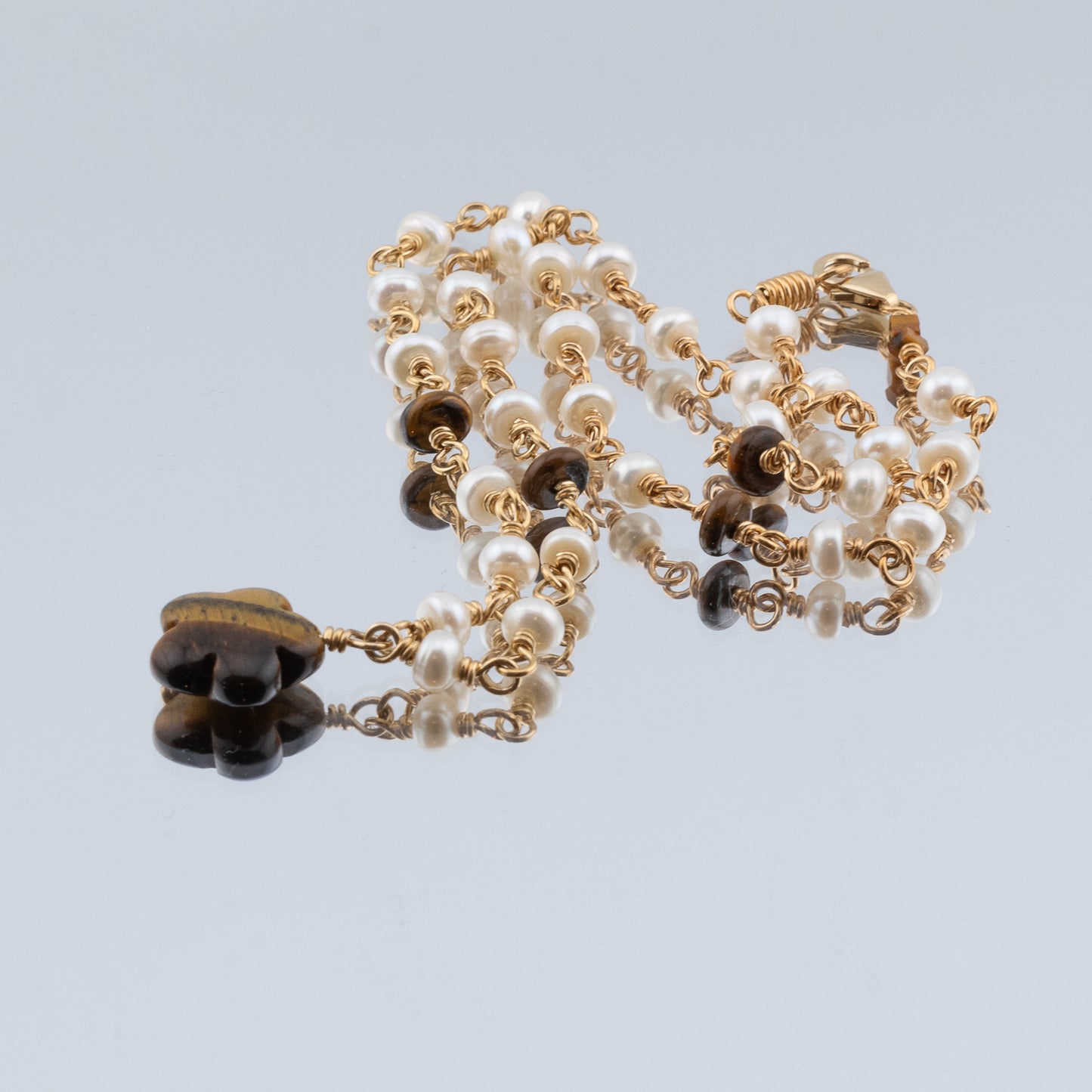 The Golden Petal Necklace – Tiger’s Eye & Freshwater Pearl