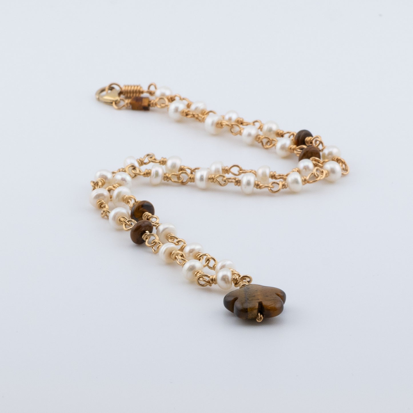 The Golden Petal Necklace – Tiger’s Eye & Freshwater Pearl