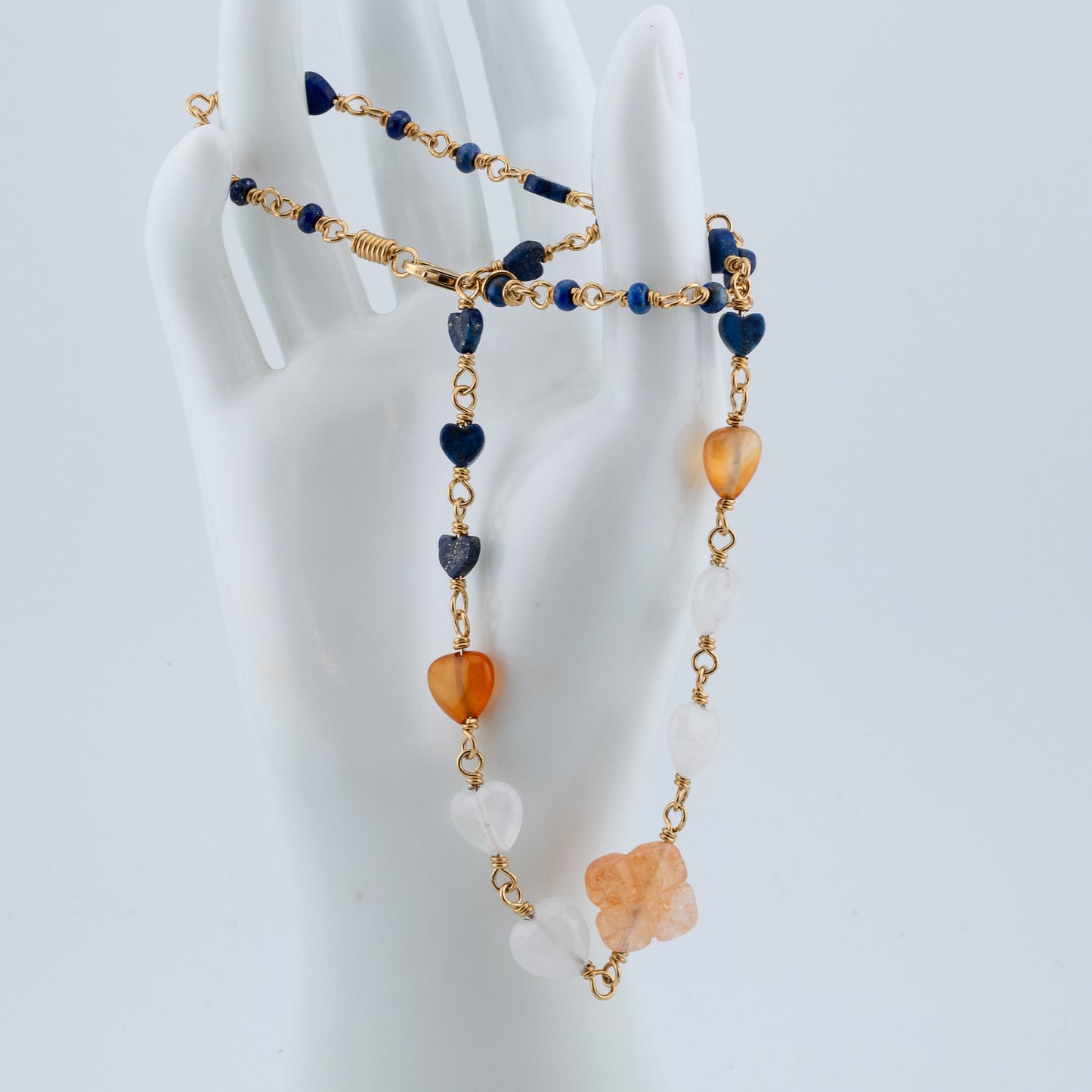 The Necklace of Hearts – Carnelian, Lapis & Quartz