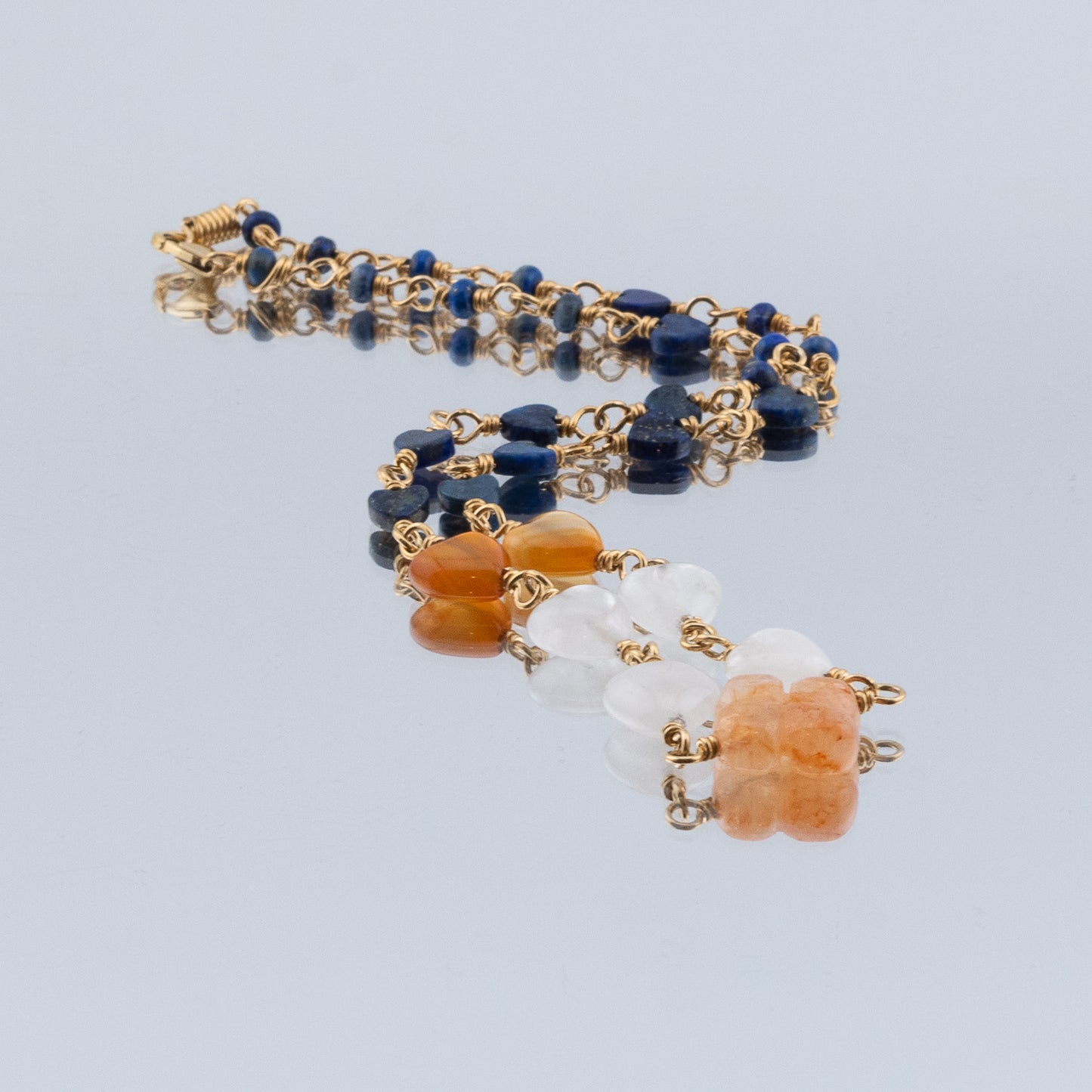 The Necklace of Hearts – Carnelian, Lapis & Quartz