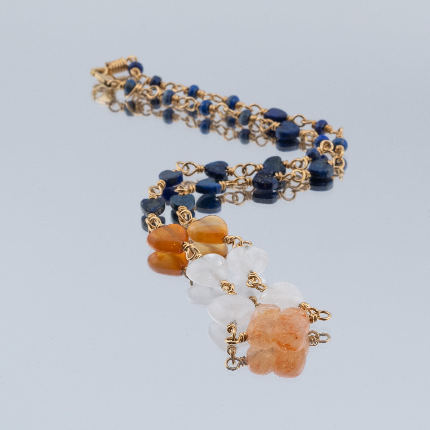 The Necklace of Hearts – Carnelian, Lapis & Quartz