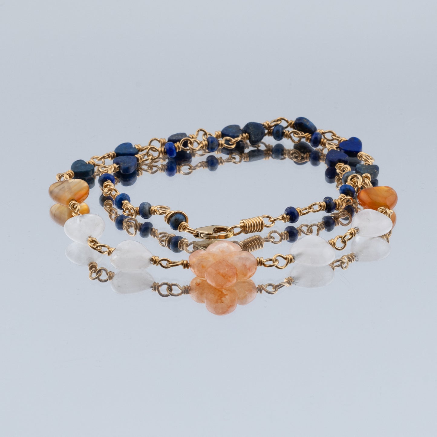 The Necklace of Hearts – Carnelian, Lapis & Quartz