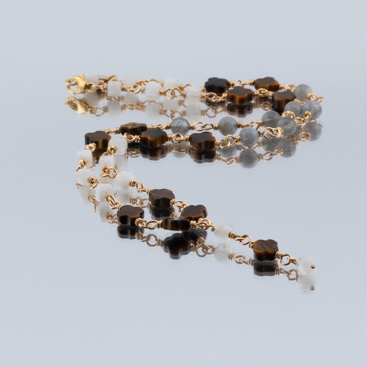 The Meadow & Mysticism Drop Necklace – Tiger’s Eye, Moonstone & Labradorite