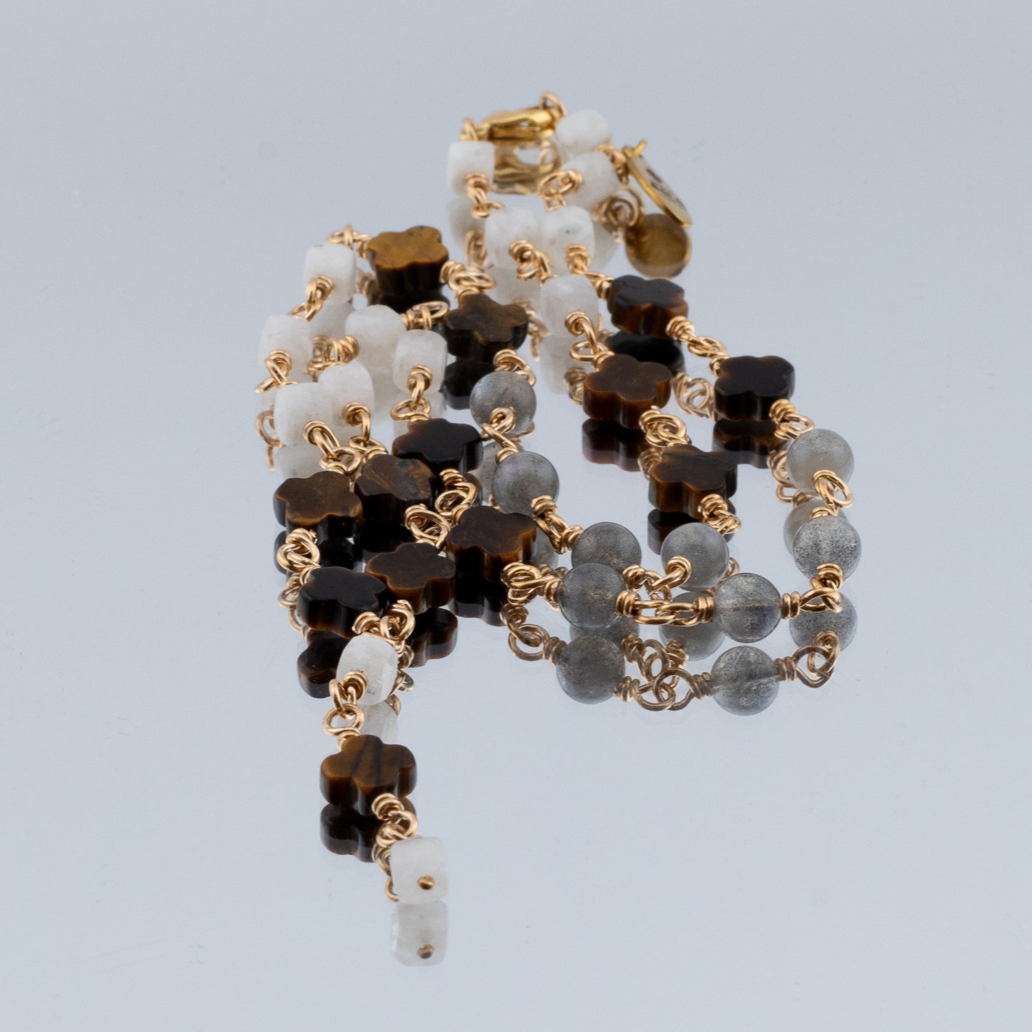 The Meadow & Mysticism Drop Necklace – Tiger’s Eye, Moonstone & Labradorite