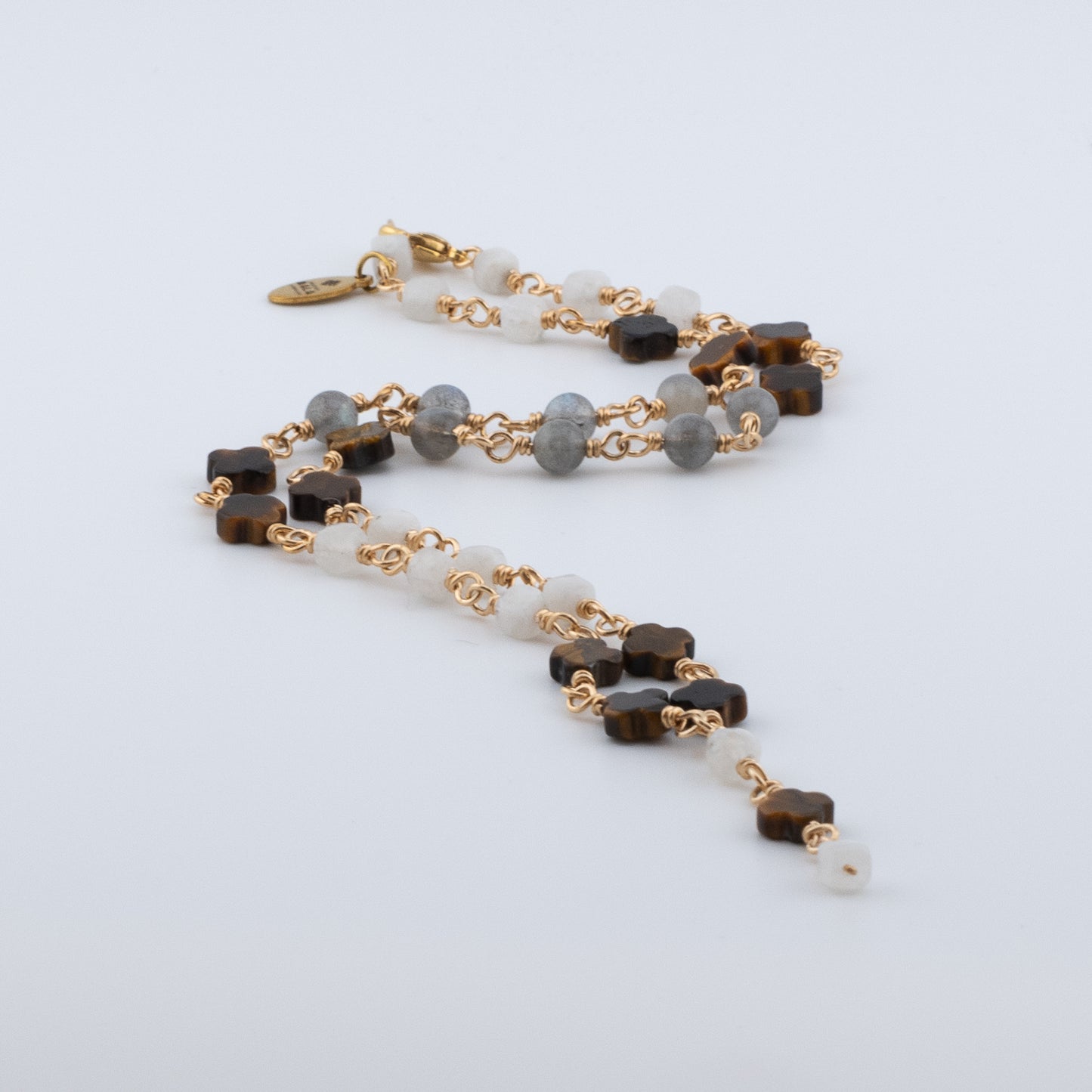 The Meadow & Mysticism Drop Necklace – Tiger’s Eye, Moonstone & Labradorite
