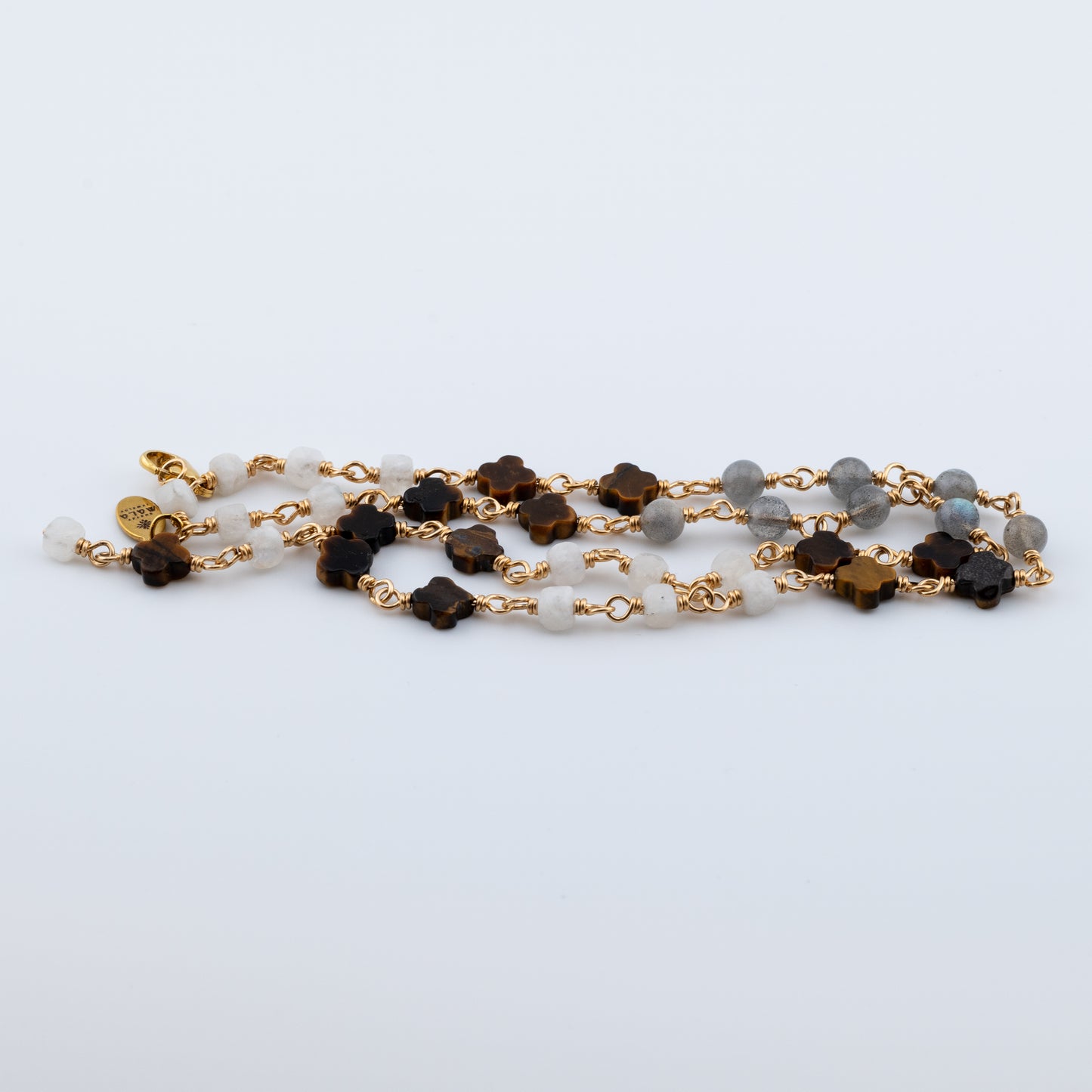 The Meadow & Mysticism Drop Necklace – Tiger’s Eye, Moonstone & Labradorite