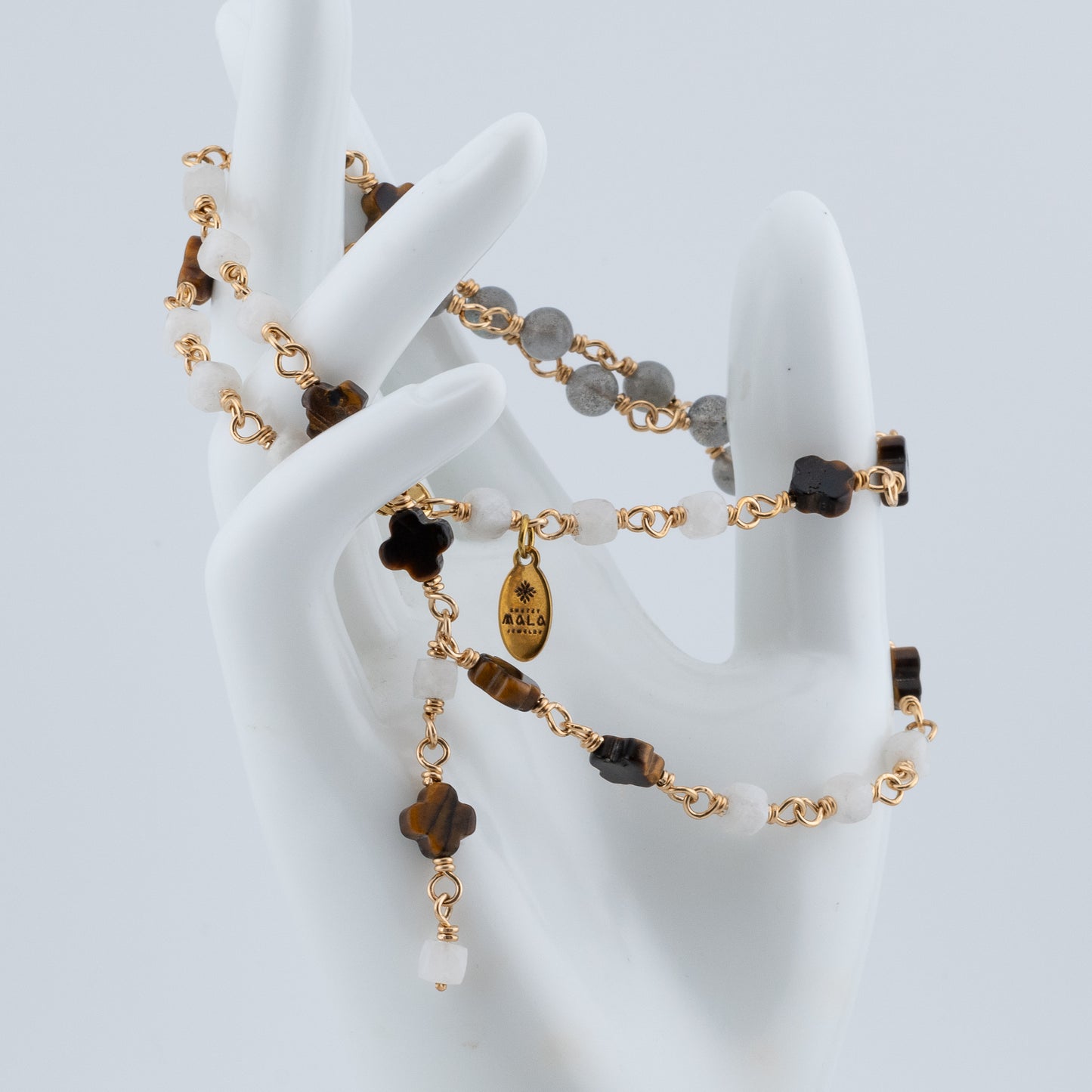 The Meadow & Mysticism Drop Necklace – Tiger’s Eye, Moonstone & Labradorite