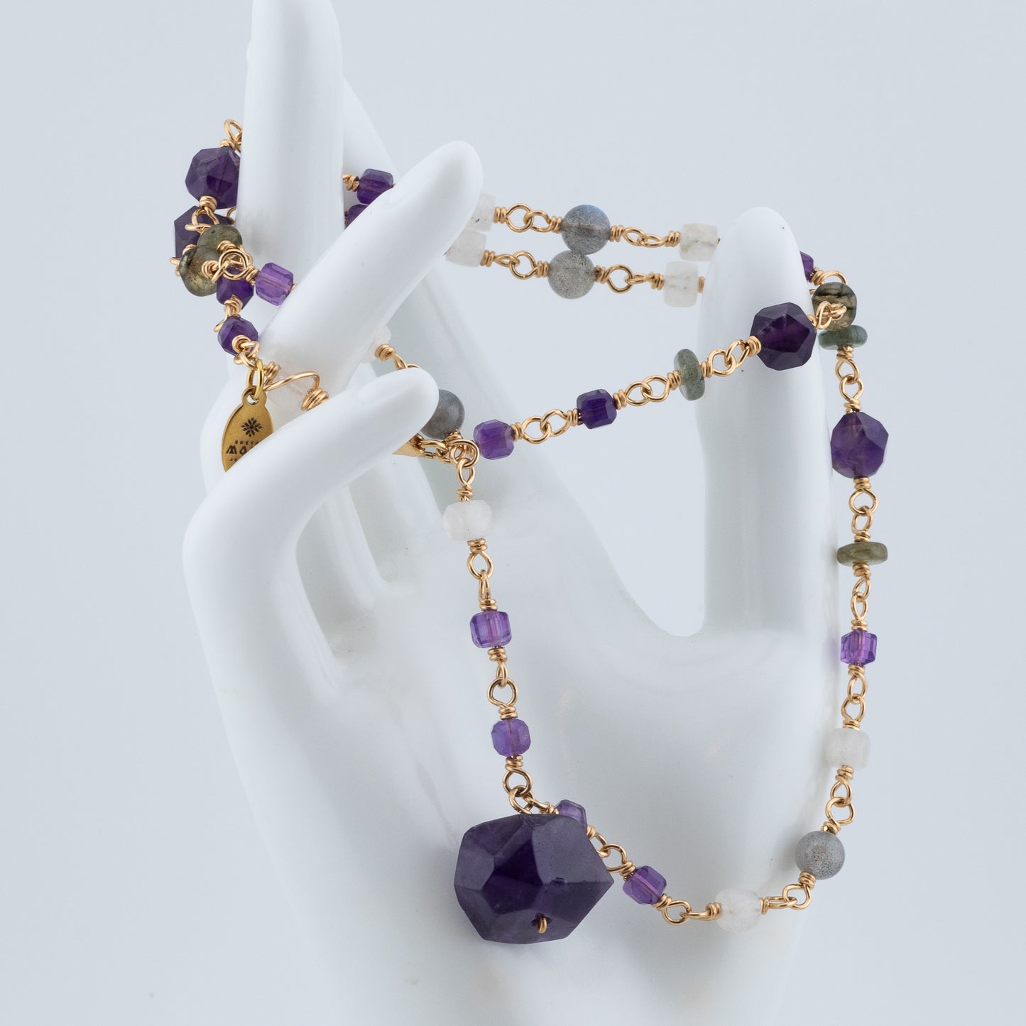 The Celestial Gradient Necklace – Amethyst, Moonstone & Labradorite