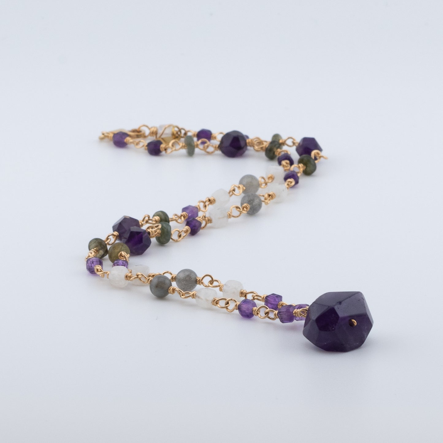 The Celestial Gradient Necklace – Amethyst, Moonstone & Labradorite
