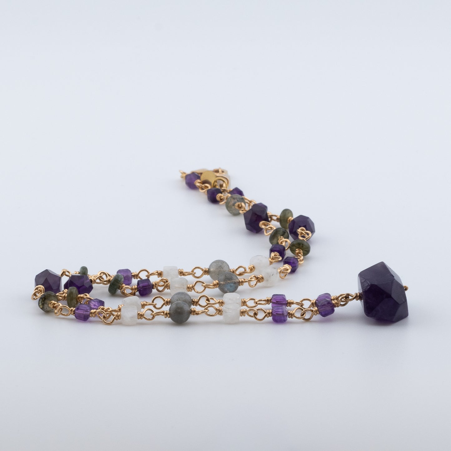 The Celestial Gradient Necklace – Amethyst, Moonstone & Labradorite