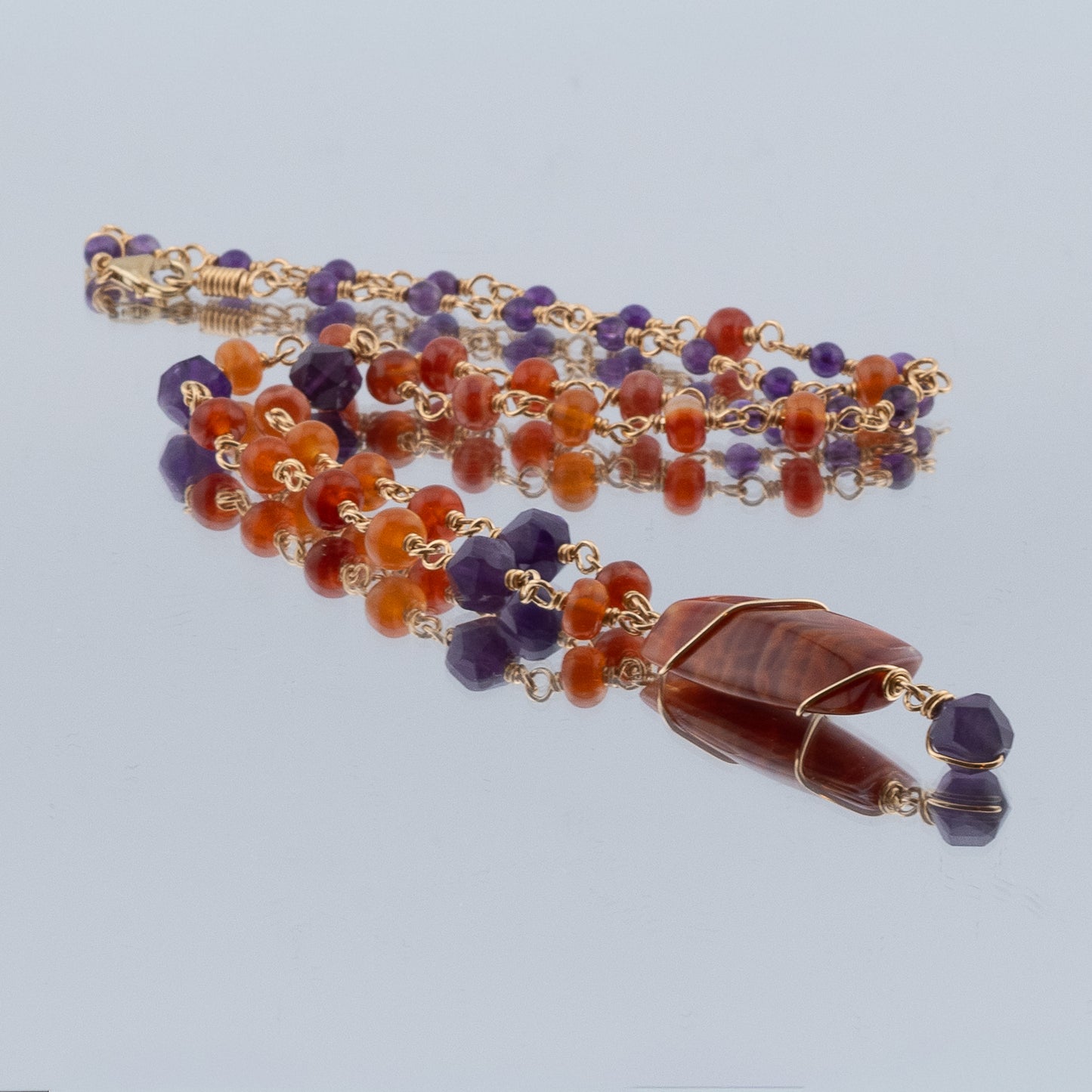 The Sunset Ember Necklace – Fire Agate & Amethyst