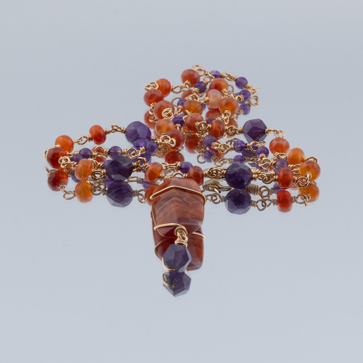 The Sunset Ember Necklace – Fire Agate & Amethyst