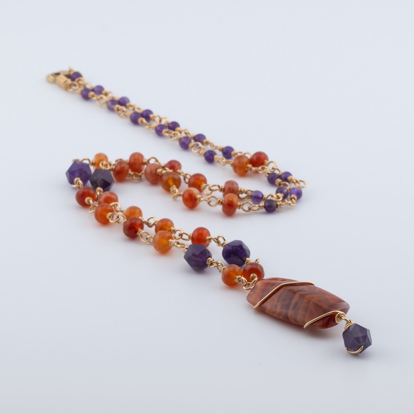 The Sunset Ember Necklace – Fire Agate & Amethyst